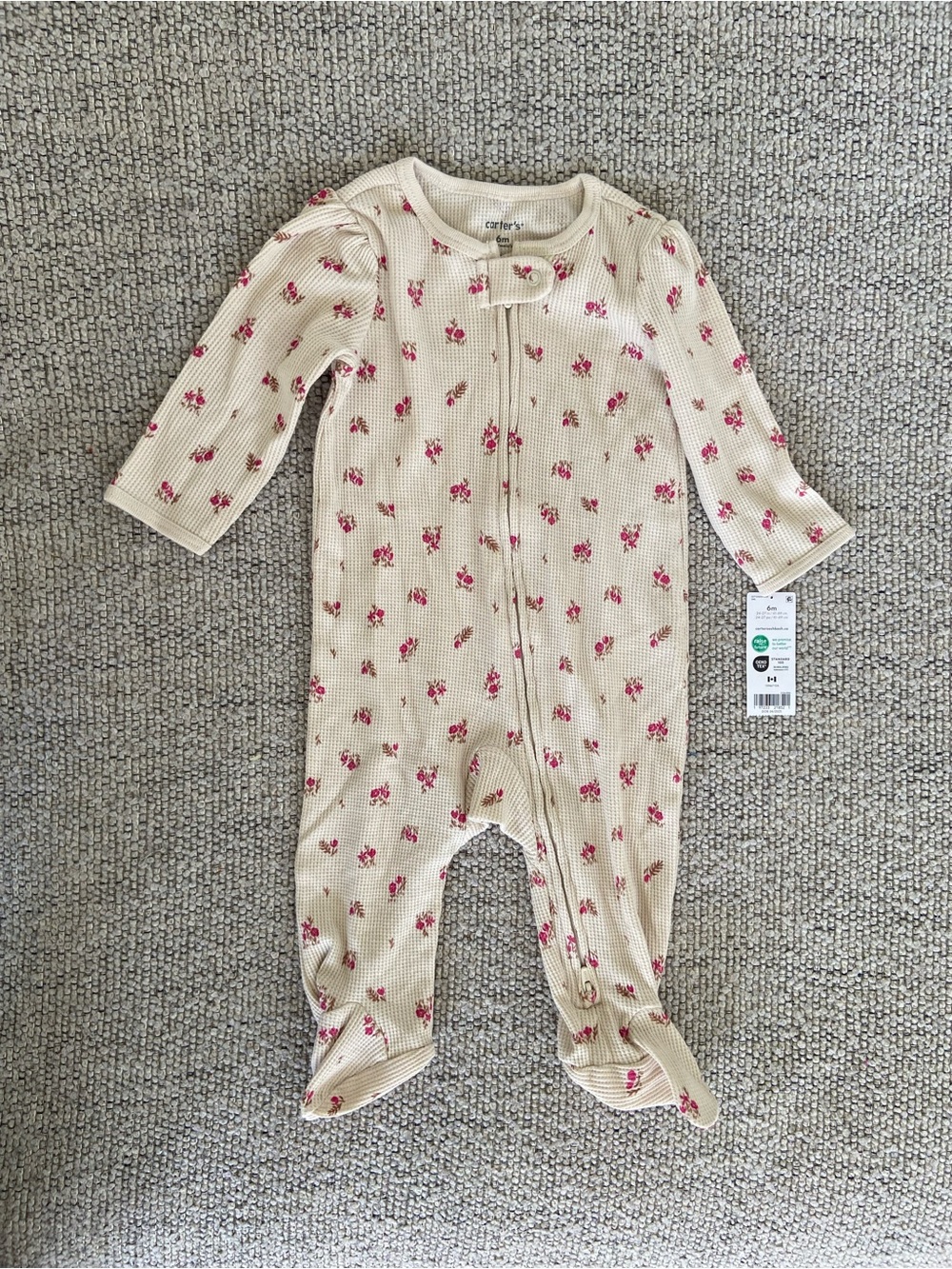 2/$10 Bundle - Carter's Cream Footed One-Piece with Pink Floral Print
